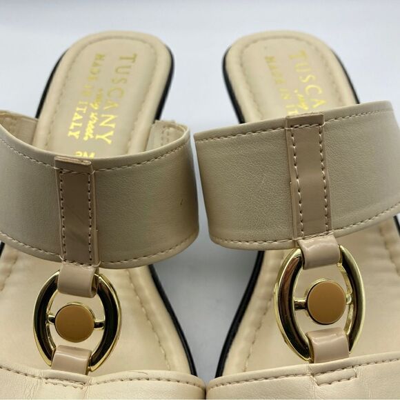 Tuscany by Easy Street Cala Wedge Cream Sandals Size 8M Made in Italy Like New - Picture 3 of 9